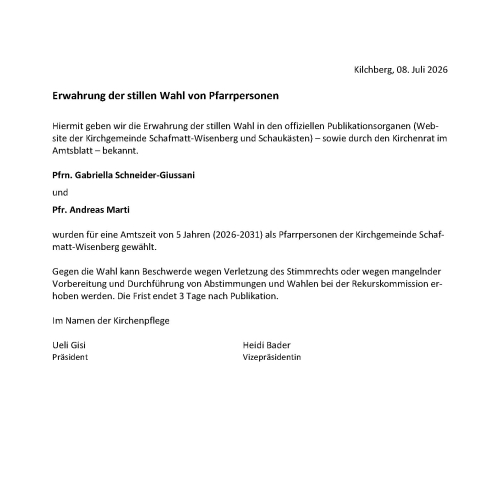 Erwahrung Pfarrwahl 26